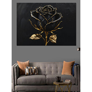 Siyah Zemin Altın Gül Dekoratif Kanvas - Mdf Ahşap Tablo