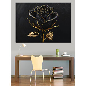 Siyah Zemin Altın Gül Dekoratif Kanvas - Mdf Ahşap Tablo