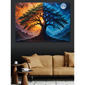 Gizemli Ağaç Dekoratif Kanvas - Mdf Ahşap Tablo 100x140 cm