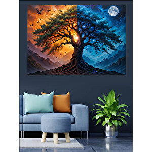 Gizemli Ağaç Dekoratif Kanvas - Mdf Ahşap Tablo 100x140 cm