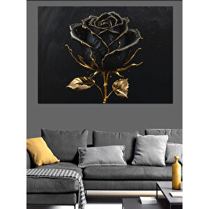 Siyah Zemin Altın Gül Dekoratif Kanvas - Mdf Ahşap Tablo 70x100 cm