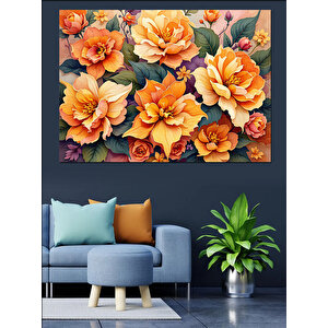 Turuncu Sarı Gül Demeti Dekoratif Kanvas - Mdf Ahşap Tablo 100x140 cm