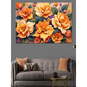 Turuncu Sarı Gül Demeti Dekoratif Kanvas - Mdf Ahşap Tablo 100x140 cm