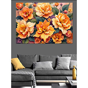 Turuncu Sarı Gül Demeti Dekoratif Kanvas - Mdf Ahşap Tablo