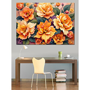 Turuncu Sarı Gül Demeti Dekoratif Kanvas - Mdf Ahşap Tablo 25x35 cm