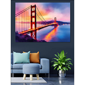Gün Batımında Golden Gate Dekoratif Kanvas - Mdf Ahşap Tablo 50x70 cm