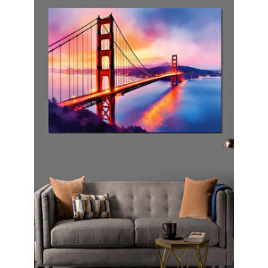 Gün Batımında Golden Gate Dekoratif Kanvas - Mdf Ahşap Tablo 50x70 cm