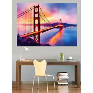 Gün Batımında Golden Gate Dekoratif Kanvas - Mdf Ahşap Tablo 50x70 cm