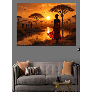 Gün Batımında Silüet Dekoratif Kanvas - Mdf Ahşap Tablo 100x140 cm