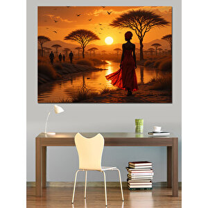 Gün Batımında Silüet Dekoratif Kanvas - Mdf Ahşap Tablo 100x140 cm