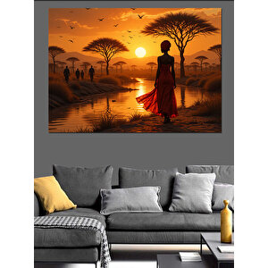 Gün Batımında Silüet Dekoratif Kanvas - Mdf Ahşap Tablo 100x140 cm