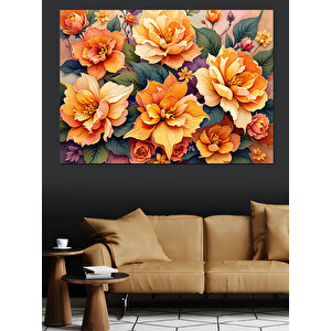 Turuncu Sarı Gül Demeti Dekoratif Kanvas - Mdf Ahşap Tablo
