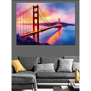 Gün Batımında Golden Gate Dekoratif Kanvas - Mdf Ahşap Tablo