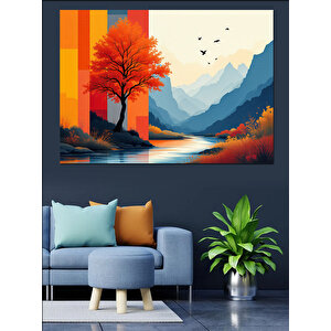 Soyut Kırmızı Ağaç Dekoratif Kanvas - Mdf Ahşap Tablo