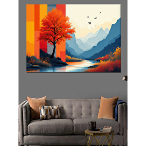 Soyut Kırmızı Ağaç Dekoratif Kanvas - Mdf Ahşap Tablo