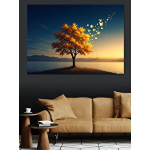 Günbatımı Altın Ağaç Dekoratif Kanvas - Mdf Ahşap Tablo 70x100 cm