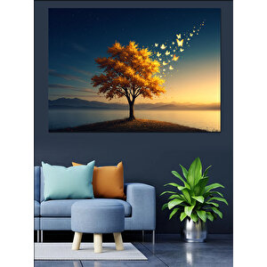 Günbatımı Altın Ağaç Dekoratif Kanvas - Mdf Ahşap Tablo 70x100 cm