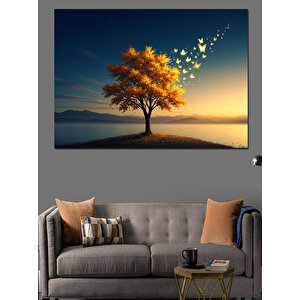 Günbatımı Altın Ağaç Dekoratif Kanvas - Mdf Ahşap Tablo 70x100 cm