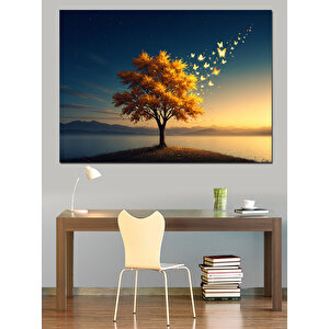 Günbatımı Altın Ağaç Dekoratif Kanvas - Mdf Ahşap Tablo