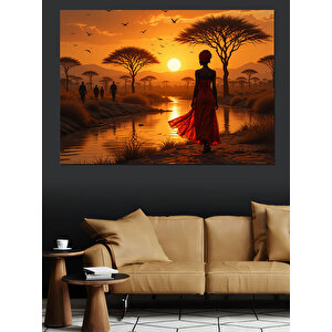 Gün Batımında Silüet Dekoratif Kanvas - Mdf Ahşap Tablo