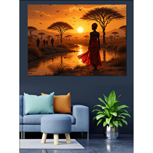 Gün Batımında Silüet Dekoratif Kanvas - Mdf Ahşap Tablo