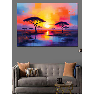 Gün Batımında Afrika Ağaçları Dekoratif Kanvas - Mdf Ahşap Tablo 25x35 cm