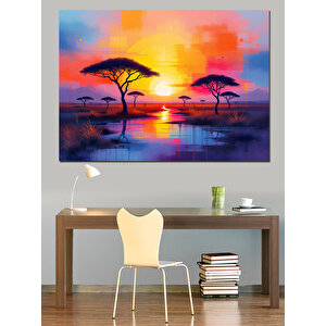 Gün Batımında Afrika Ağaçları Dekoratif Kanvas - Mdf Ahşap Tablo 25x35 cm