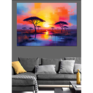 Gün Batımında Afrika Ağaçları Dekoratif Kanvas - Mdf Ahşap Tablo 25x35 cm