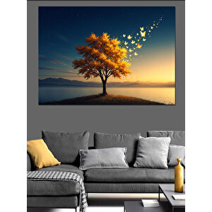 Günbatımı Altın Ağaç Dekoratif Kanvas - Mdf Ahşap Tablo