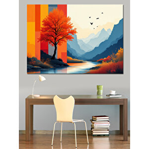 Soyut Kırmızı Ağaç Dekoratif Kanvas - Mdf Ahşap Tablo 100x140 cm