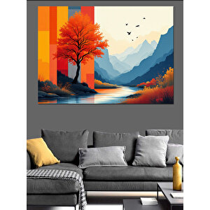 Soyut Kırmızı Ağaç Dekoratif Kanvas - Mdf Ahşap Tablo 100x140 cm