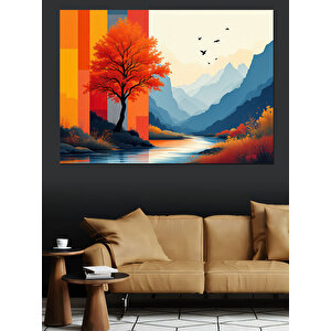 Soyut Kırmızı Ağaç Dekoratif Kanvas - Mdf Ahşap Tablo 100x140 cm