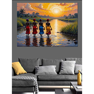 Göl Kenarında Çocuklar Oynuyor Dekoratif Kanvas - Mdf Ahşap Tablo 50x70 cm