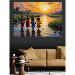 Göl Kenarında Çocuklar Oynuyor Dekoratif Kanvas - Mdf Ahşap Tablo 50x70 cm