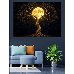 Dolunaylı Büyülü Ağaç Dekoratif Kanvas - Mdf Ahşap Tablo 100x140 cm