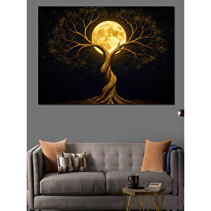 Dolunaylı Büyülü Ağaç Dekoratif Kanvas - Mdf Ahşap Tablo 100x140 cm