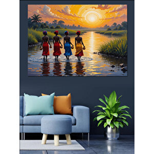 Göl Kenarında Çocuklar Oynuyor Dekoratif Kanvas - Mdf Ahşap Tablo 25x35 cm