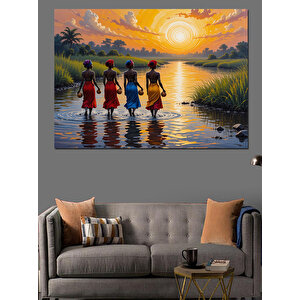 Göl Kenarında Çocuklar Oynuyor Dekoratif Kanvas - Mdf Ahşap Tablo