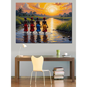 Göl Kenarında Çocuklar Oynuyor Dekoratif Kanvas - Mdf Ahşap Tablo