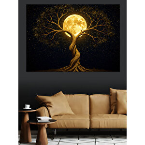 Dolunaylı Büyülü Ağaç Dekoratif Kanvas - Mdf Ahşap Tablo 70x100 cm