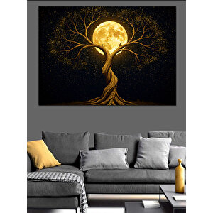Dolunaylı Büyülü Ağaç Dekoratif Kanvas - Mdf Ahşap Tablo