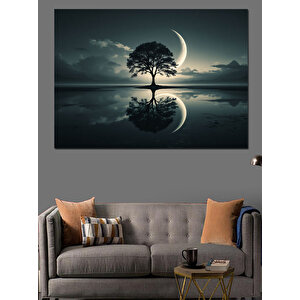 Ay Işığında Ağaç Dekoratif Kanvas - Mdf Ahşap Tablo 100x140 cm