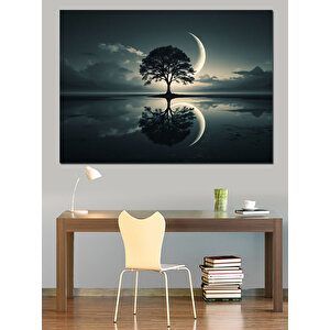 Ay Işığında Ağaç Dekoratif Kanvas - Mdf Ahşap Tablo 100x140 cm