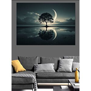 Ay Işığında Ağaç Dekoratif Kanvas - Mdf Ahşap Tablo