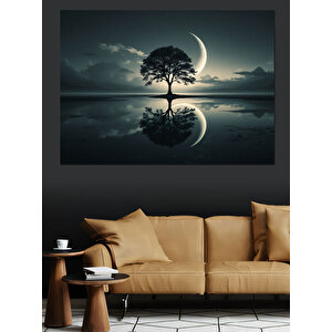 Ay Işığında Ağaç Dekoratif Kanvas - Mdf Ahşap Tablo