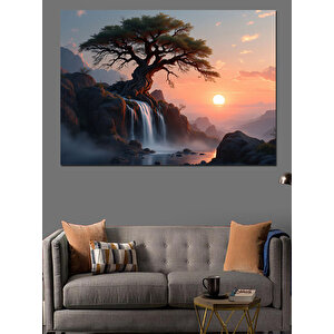 Gün Batımı Ağacı Dekoratif Kanvas - Mdf Ahşap Tablo 100x140 cm