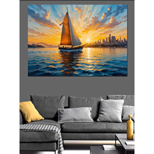 Gün Batımında Yelkenli Dekoratif Kanvas - Mdf Ahşap Tablo 100x140 cm