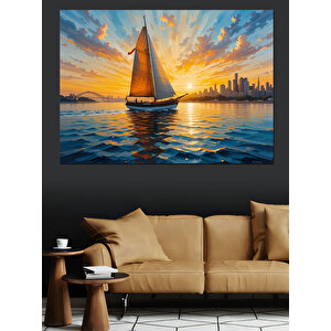 Gün Batımında Yelkenli Dekoratif Kanvas - Mdf Ahşap Tablo 100x140 cm