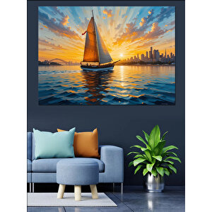 Gün Batımında Yelkenli Dekoratif Kanvas - Mdf Ahşap Tablo 25x35 cm