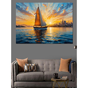 Gün Batımında Yelkenli Dekoratif Kanvas - Mdf Ahşap Tablo